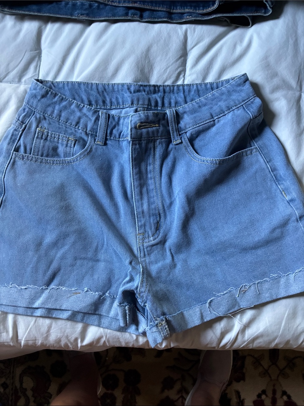 Women's Light Blue High-Rise Denim Shorts with Frayed Hem